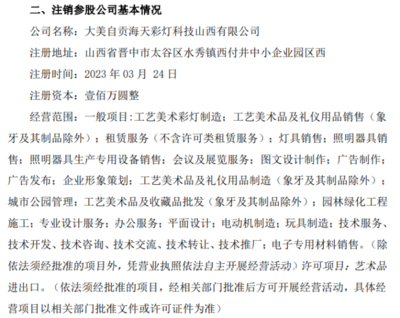 海天文化擬注銷參股公司大美自貢海天彩燈科技山西，聚焦主營業(yè)務優(yōu)化